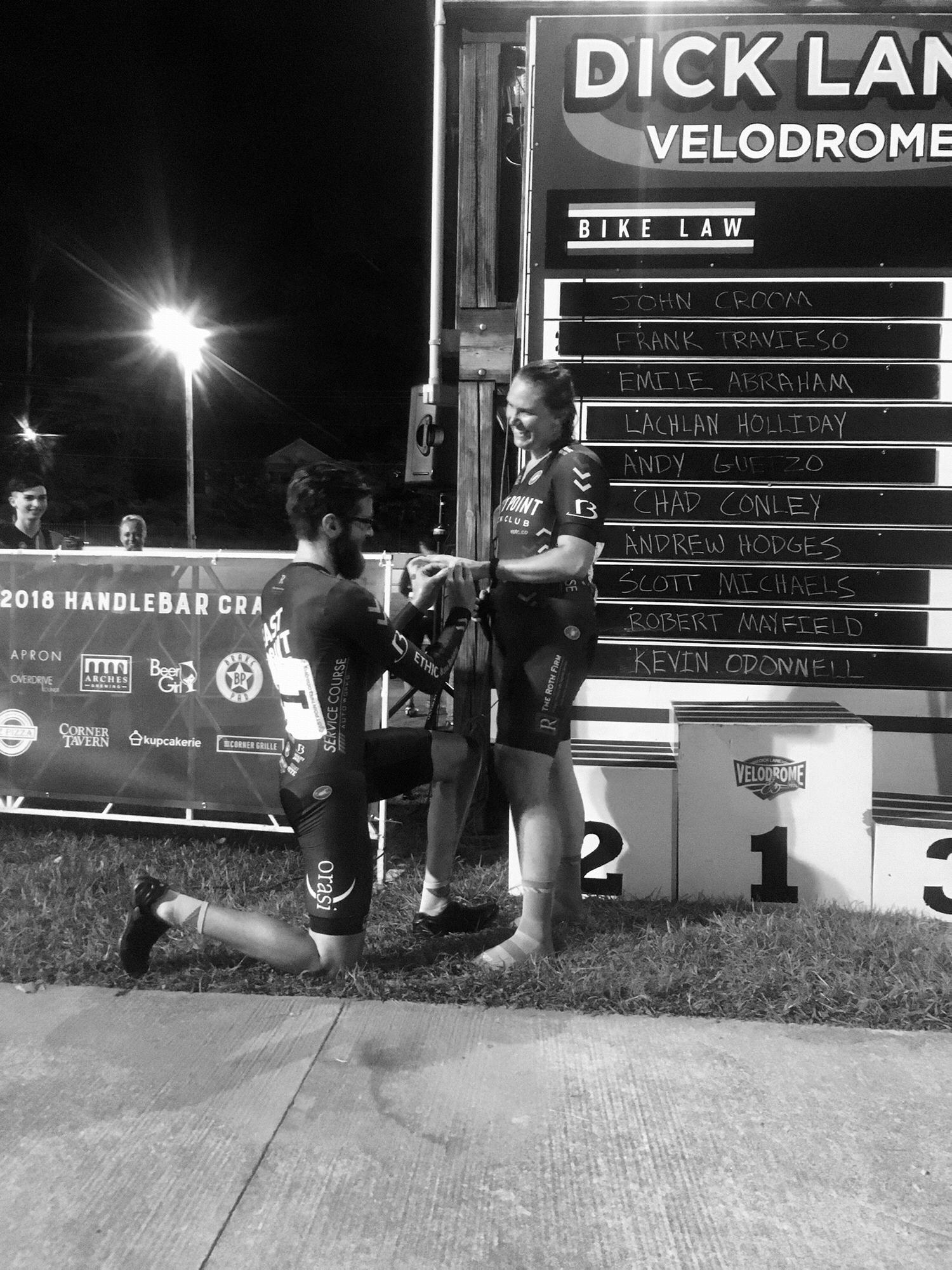 September 21, 2018 Kevin proposed to me after the Spin the District Track races on live stream. It was perfect.