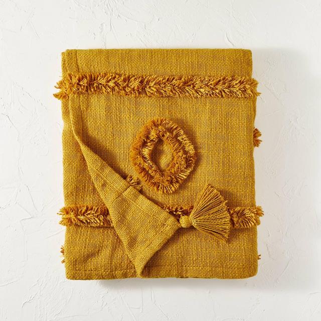 Diamond Pattern Woven Shag Throw Blanket Gold - Opalhouse™ designed with Jungalow™