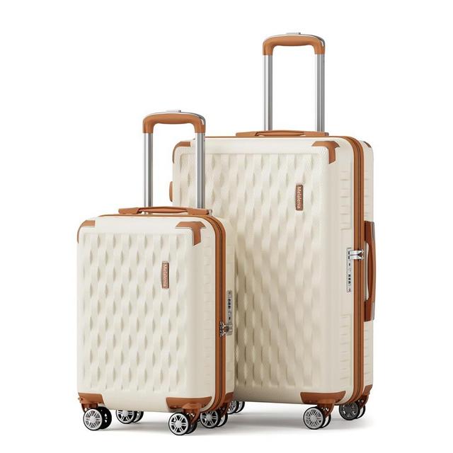 Melalenia Luggage Sets 3 Piece, Hard Shell Carry on Suitcase with Spinner Wheels and TSA Lock, Travel Lightweight Luggage Set for Women, Beige Brown