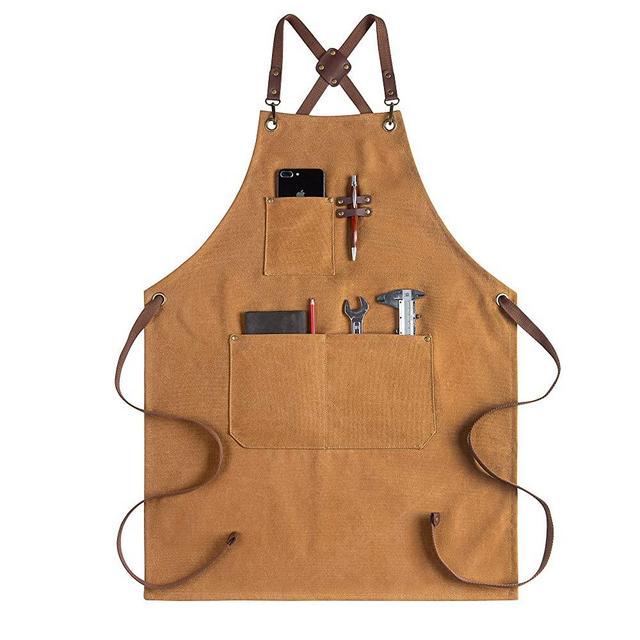 Chef Apron for Men Women, Canvas Aprons with Pockets-Cross Back Kitchen Apron for Cooking Grilling Baking BBQ Barber