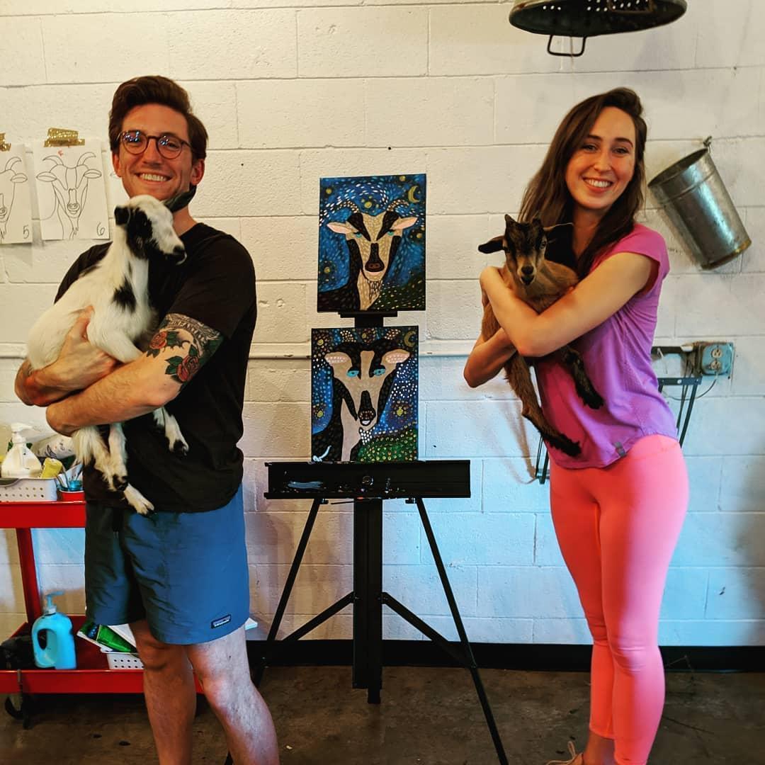 Painting with goats for Christine's birthday!