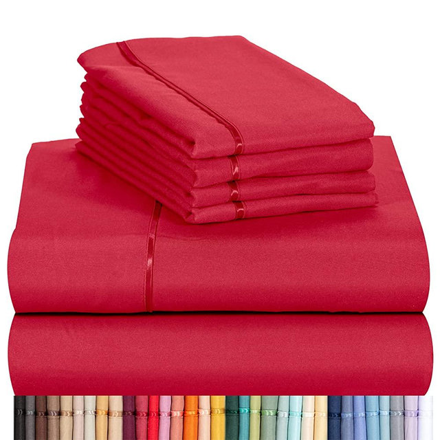 LuxClub 6 PC Sheet Set Bamboo Sheets Deep Pockets 18" Eco Friendly Wrinkle Free Sheets Machine Washable Hotel Bedding Silky Soft - Red King