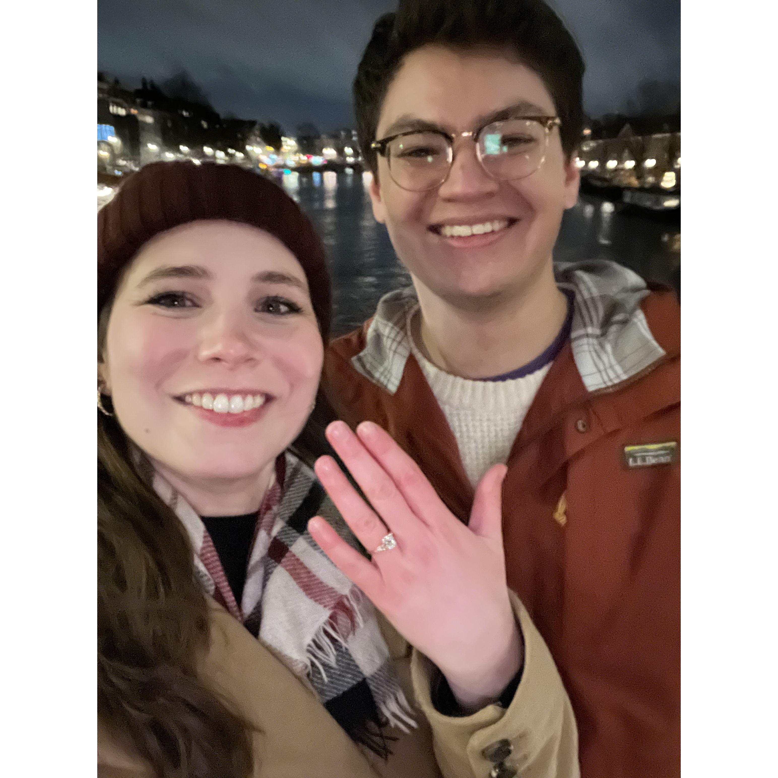 2024: Drew popped the question on the "Skinny Bridge" in Amsterdam.