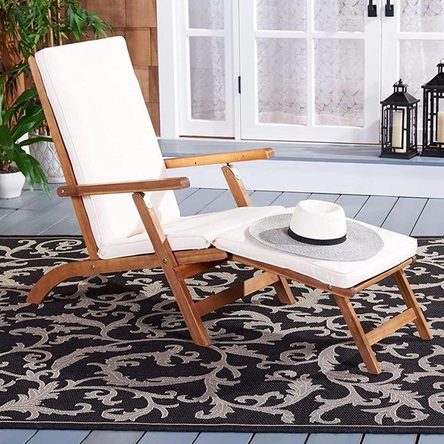 Safavieh PAT7015C Outdoor Collection Palmdale Natural and Beige Lounge Chair
