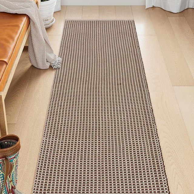 Lahome Boho Kitchen Mats for Floor, 2x6 Cotton Runners for Hallway Bathroom Washable Entryway Rug, Farmhouse Neutral Woven Non Shedding Carpet Runners for Hallway 6ft Laundry, Khaki