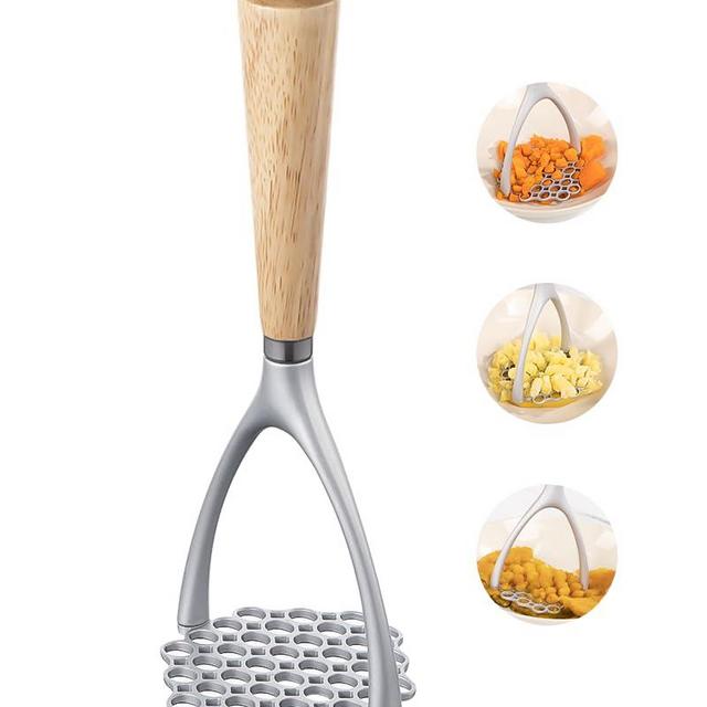 Brigii Potato Masher with Wooden Handle, Manual Potato Press for Kitchen Tool, Aluminum Alloy Potato Ricer For Fluffy Mashed Potato