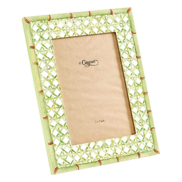 Caspari Trellis Lacquer 5" x 7" Picture Frame in Green - 1 Each