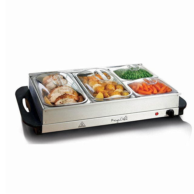 MegaChef Buffet Server & Food Warmer with 4 Sectional, Heated Warming Removable Tray Frame