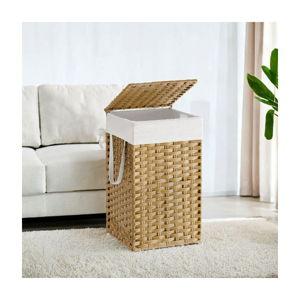 Laundry Hamper with Lid 17.2 Gallon Rattan Clothes Laundry Basket with Lid and Handles Foldable Removable Liner for Laundry Room Natural