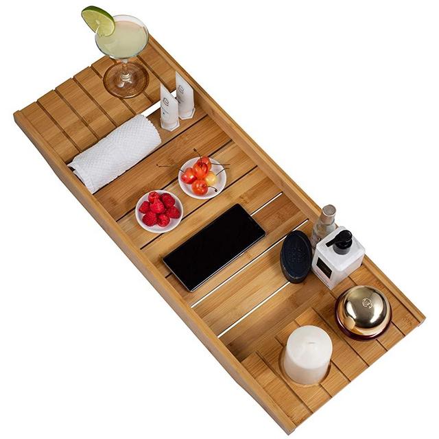 Bathtub Caddy Tray Crafted Rustic Wooden Bath Caddy for Wine Holder, Shampoo, Razors, Towel, Candle 28 Inch / 70 CM By STYLE Rustic Wood (Natural)