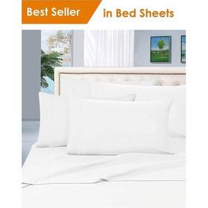 Elegant Comfort® Luxury Silky-Soft 1800 Series Premium Collection - Wrinkle-Free 4-Piece Bed Sheet Set, Deep Pocket up to 16 inch, Queen White