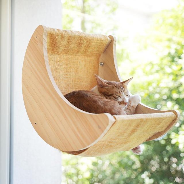 HAPYKITYS Window Cat Beds for Indoor Cats Perches Moon Shelves Mounted with Strong Suction Cups Cat Window Seat for Sleep and Watch Birds