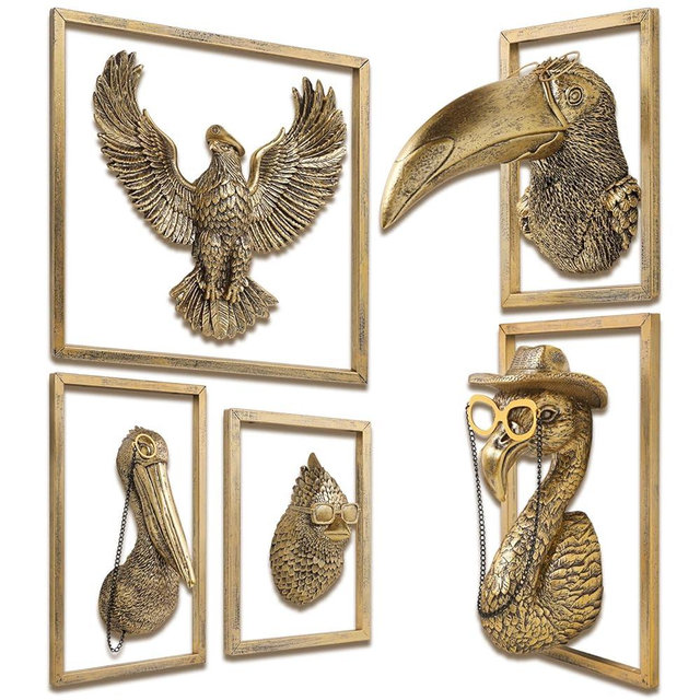 Bird Wall Art Decoration Sculpture(5 Pack,Gift Metal Frame)- Exquisite Wall Hanging Sculptures for Living Room, Bedroom, Office - Handmade Home Art Decor & Unique Housewarming Gift