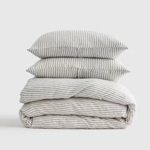 Grey/White Stripe European Linen Duvet Cover Set - Full/Queen