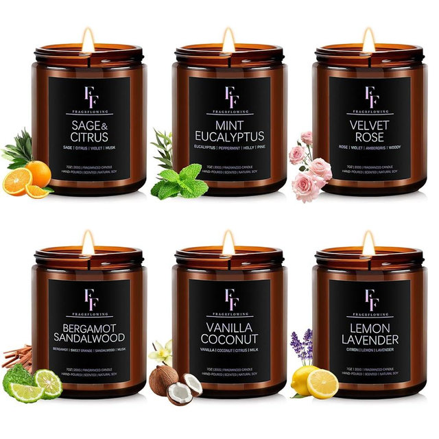 Scented Candles Set, Soy Wax 6 Pack 42 Oz Aromatherapy Candles Gift Set for Women Men (Sage/Vanilla/Lemon/Sandalwood/Mint/Rose