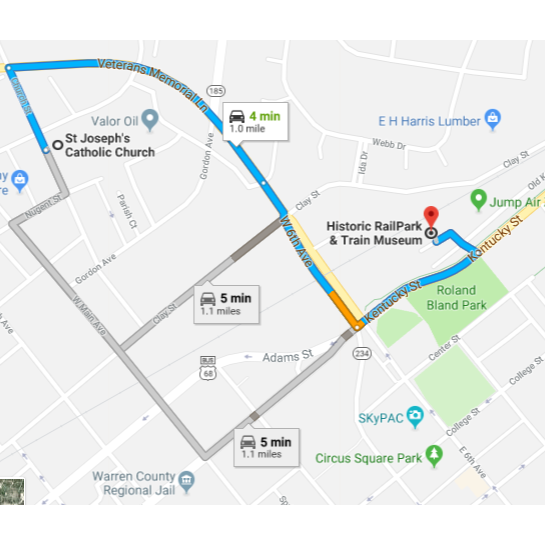 Directions from St. Joseph Church to Historic Rail Park