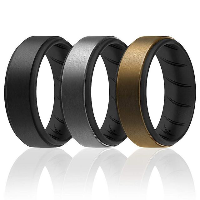 ROQ Silicone Rubber Wedding Ring for Men, Comfort Fit, Men's Wedding Band, Durable, Breathable Rubber Engagement Ring/Band, Step Edge, Multi Packs, Multi Colors