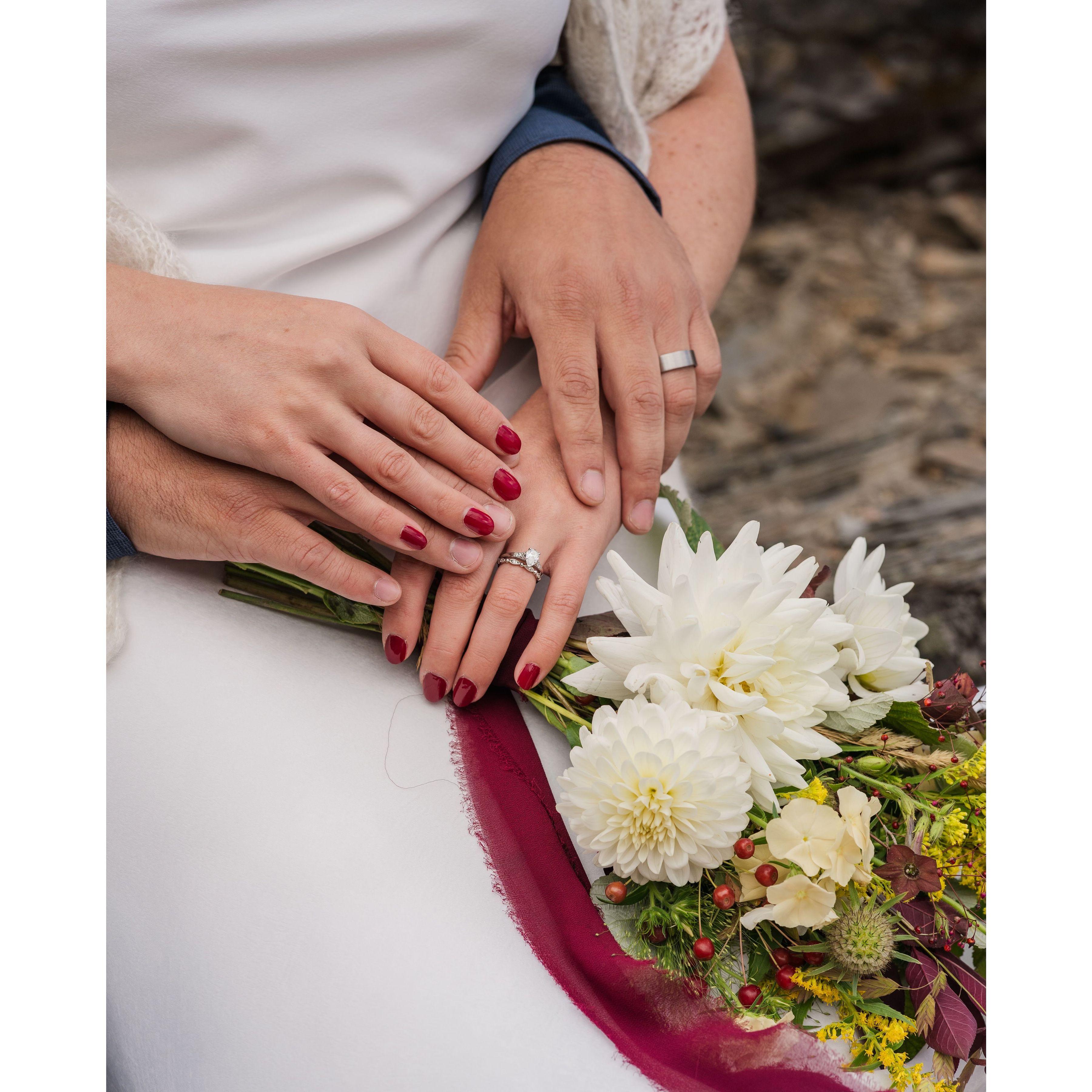 Our new rings and my local bouquet!