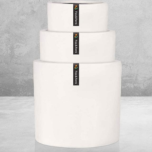 Fox & Fern Set of 3 Plant Pots - 8"/10"/12" - Fit Multi-Tiered Plant Stand - Drainage - Matte White