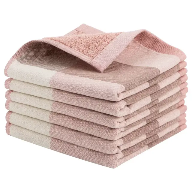 PiccoCasa 100% Cotton Kitchen Absorbent Dish Colths for Home Cooking 6 Pcs Pink 13" x 13"
