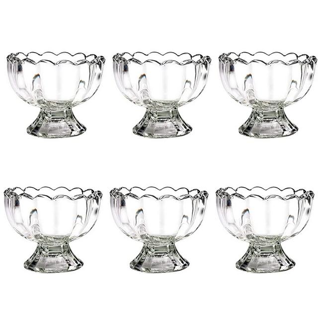 binsakao Ice Cream Bowls, Small Glass Dessert Bowls Set, Cute Tulip Footed Cups for Fruit Salad Milkshakes Trifle Pudding Snack Cocktail Drinks Condiment Sundae Party (6 oz, 6 pcs)