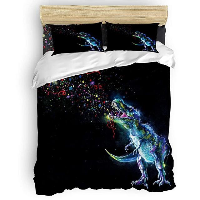 California King Duvet Cover Set 4 Pieces, Colorful Bubble Dinosaur Ultra Soft Bedding Sets Bed Sheets Quilt Covers with 2 Pillowcases for Kids/Teens/Women/Men Bedroom Fantastic Night Animal