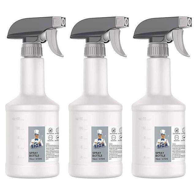 MR.SIGA 16 oz Empty Plastic Spray Bottles for Cleaning Solutions, Heavy Duty Household Reusable Spray Bottles with Measurements and Adjustable Leak Proof Nozzle, 3 Pack