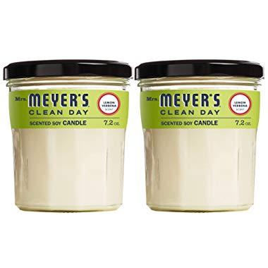 Mrs. Meyer's Clean Day Scented Soy Candle, Large Glass, Lemon Verbena, 7.2 oz, 2 ct