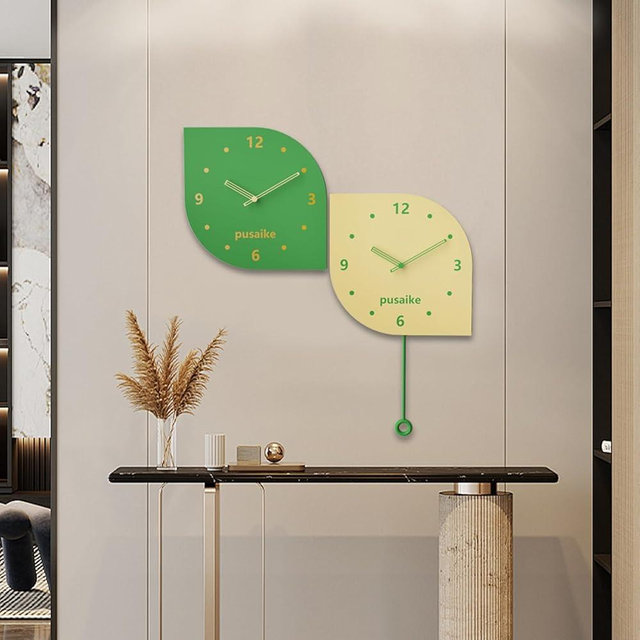 PSYCHE GOD Wall Clock 11.8 Inch Double Sided - Modern Battery Operated Wall Clock with Pendulum, Unique Angle Corner Mounted Small Clock for Bedroom Living Room Office, Green Decorative Clock