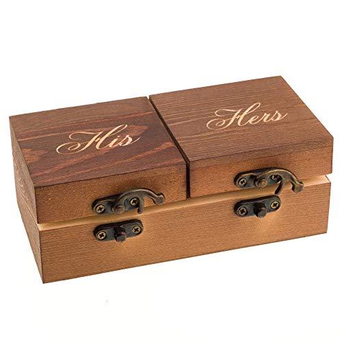 Ella Celebration Wood Ring Box for Wedding Ceremony Rustic Vintage Ring Bearer Box, Unique Engagement Ring Holder Boxes for Marriage, His & Hers Decorative Jewelry Favor Gift (His & Hers)