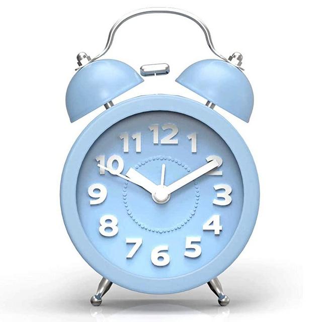 PiLife 3 inch Mini Cute Non-Ticking Analog Alarm Clock for Kids,3D Dial&Backlight,Loud Twin Bell Alarm Clock for Heavy Sleepers,for Bedroom/Kid's Room,Battery Operated-Blue