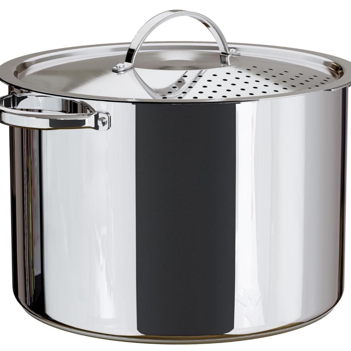 Stainless Steel Pasta Pot with Locking Strainer Lid - 5.5 Quart Large Capacity Cooking Pot | Twist & Lock for Easy Drain & No Colander Or Strainer Basket Insert Needed | Dishwasher Safe
