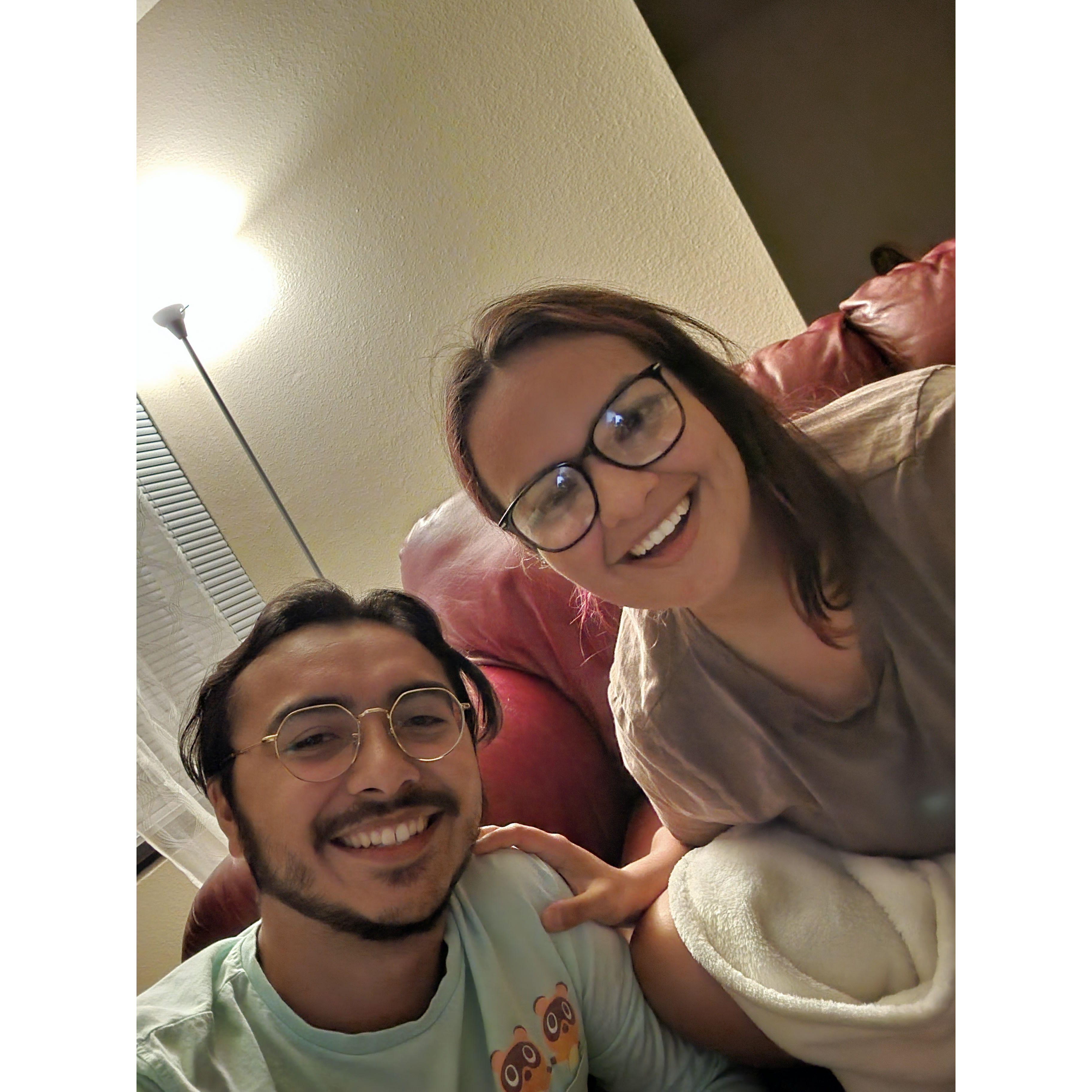 We switched glasses so we couldn't see the camera when this photo was taken
