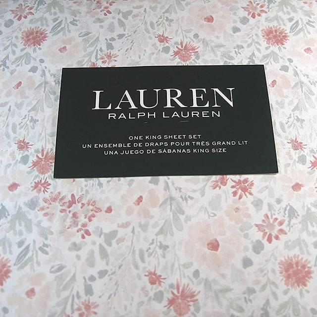 Lauren King Small Print Floral Sheet Set Cotton Pink and Grey