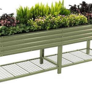 Elevated Raised Garden Bed-V Series, 2' x 8' Garden Beds with Legs & Storage Rack for Patio Porch, 1400 Lbs Weight Capacity, Outdoor Planter Boxes for Gardening Herbs Vegetables Flowers, Olive Green