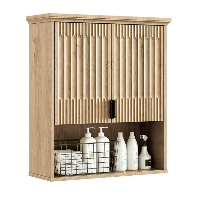 Fatmok Bathroom Wall Storage Cabinet, Medicine Cabinet with Adjustable Wood Shelf & Doors, Over the Toilet Storage Cabinet for Laundry Room & Living Room Kitchen,Natural