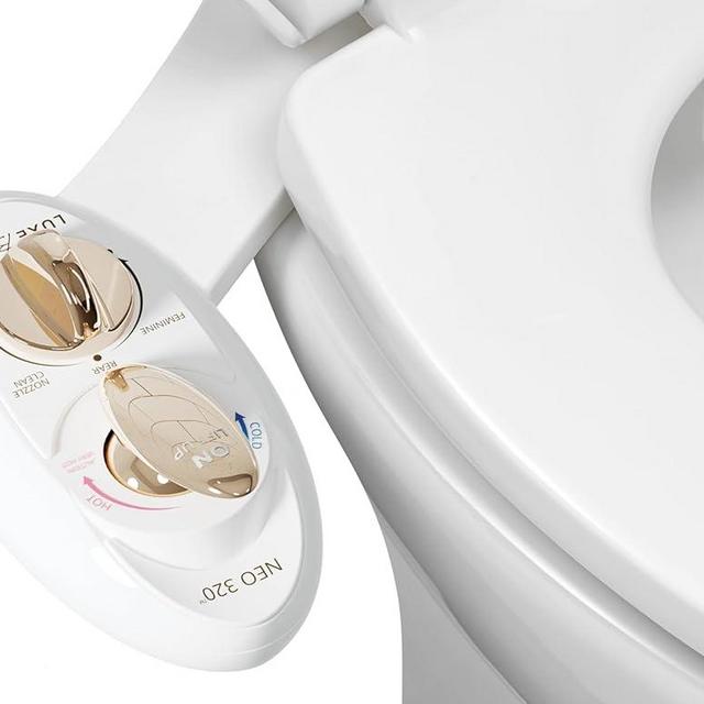 LUXE Bidet NEO 320 - Hot and Cold Water, Self-Cleaning, Dual Nozzle, Non-Electric Bidet Attachment for Toilet Seat, Adjustable Water Pressure, Rear and Feminine Wash, Lever Control (Gold)