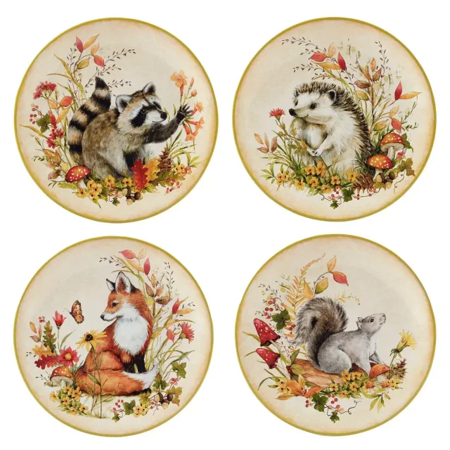 Certified International Set of 4 Woodland Critters Dessert Plates