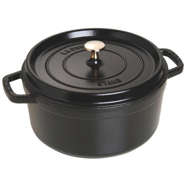 Staub Cast Iron Round Cocotte, Dutch Oven, 5.5-quart, serves 5-6, Made in France, Matte Black