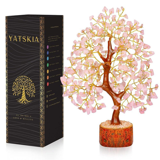 YATSKIA Rose Quarts - Rose Quartz Tree, Crystal Tree of Life, Good Luck Stones and Crystals, Home Decor Gifts, Gem Tree, Crystal Tree for Positive Energy,