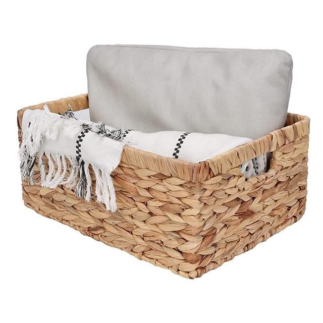 StorageWorks Large Rectangular Wicker Basket, Water Hyacinth Storage Basket with Built-in Handles, 15 x 11 ½ x 6 ¾ inches