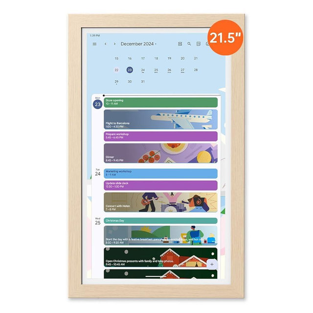 ApoloSign Digital Calendar: 21.5 Inch Electronic Calendar, Smart Touchscreen Interactive Display for Chore Chart, Family Schedules Planner, Supports All Apps via Google Play, Wall Mount-Oak Yellow