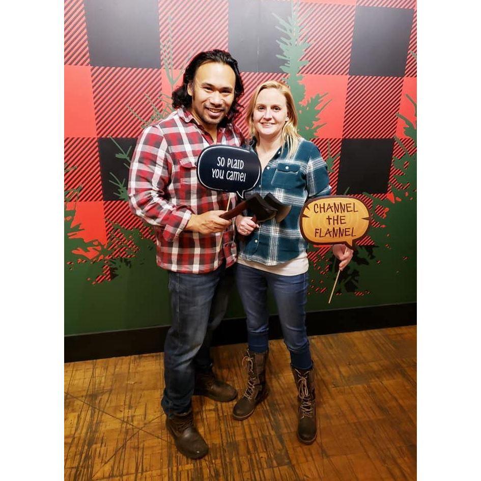 Axe throwing date at Flannel Jax's