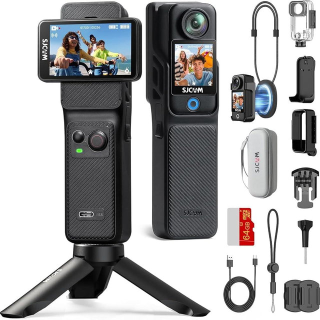 SJCAM C400 Vlogging Camera,64GB 4K Image,7H Power use,6-Axis Stabilizer,for Vlogs influencers,2.29'' Touch Screen,30M Waterproof Body Cam,Vlogging for YouTube,Black,Camara para grabar contenido