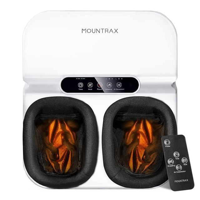 MOUNTRAX Foot Massager Machine with Heat, Gifts for Women Men, Shiatsu Foot Massager with Remote Control, Deep Kneading and Soothing Heat, Fits Feet Up to Men Size 12 (White)