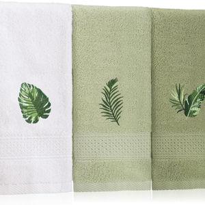 3 Pcs Tropical Palm Leaves Hand Towels for Bathroom Decor Summer Monstera Leaves Embroidered Absorbent Soft Cotton Towels 13.78 x 29.53 Inch Farmhouse Green Decorative for Kitchen Home