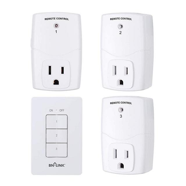 BN-LINK Mini Wireless Wall-Mounting Remote Control Outlet Switch Power Plug In for Household Appliances, Wireless Remote Light Switch, LED Light Bulbs, White (3 Outlets)