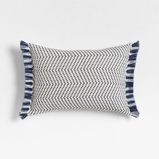 Gracinha Zigzag Fringe Organic Cotton 22"x15" Deep Indigo Throw Pillow with Feather Insert