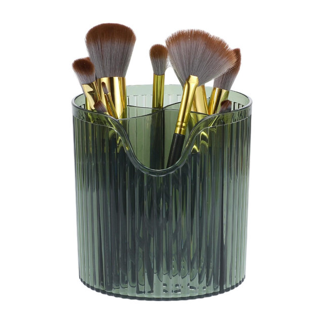 Unique Bargains 4 Slot Makeup Brush Cup Makeup Organizer for Bathroom Countertops Clear Green 1 Pc