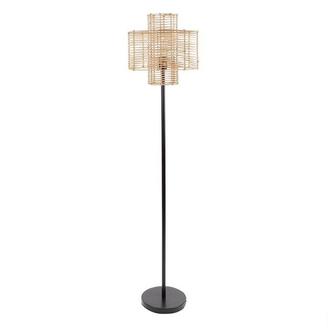64" Cyndi Rattan Silverwood Floor Lamp (Includes LED Light Bulb)Black/Tan - Decor Therapy